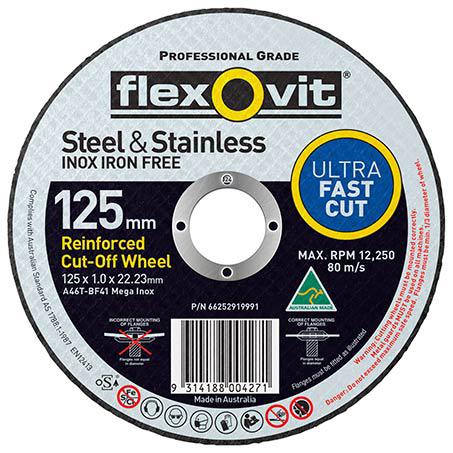 Flexovit Mega Inox Ultra Thin Cut Off Disc S/S 125x1x22.2mm 66252919991