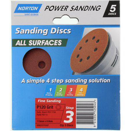 Flexovit Orbital Speed-Grip Sanding Disc All Surface 8-Hole 120G Fine 115mm 5Pk 66623378397