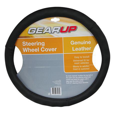 Gearup Steering Wheel Cover 15"" Leather Black GUSWCLBLK