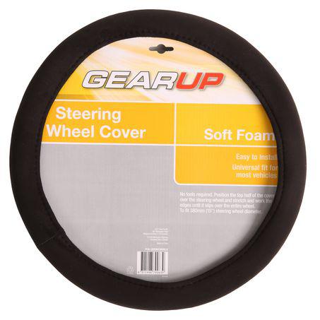 Gearup Steering Wheel Cover 15"" Soft Foam Black GUSWCMFBLK