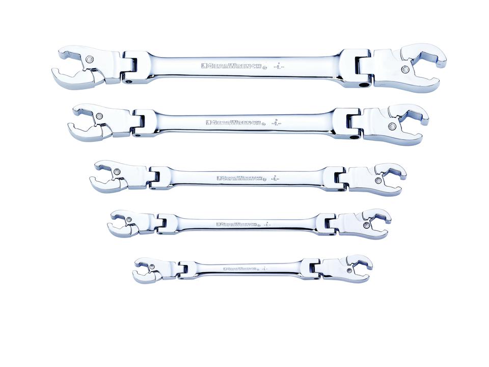 GearWrench Wrench Set Flex Flare Nut Ratcheting Tray SAE 5Pc