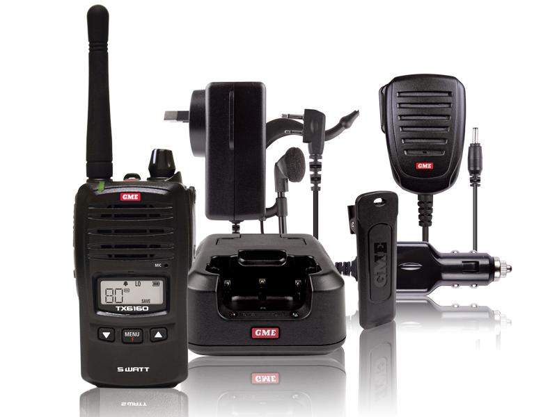 GME Handheld Waterproof IP67 UHF CB Radio 1W/5W 80CH Black BONUS Accessories TX6160
