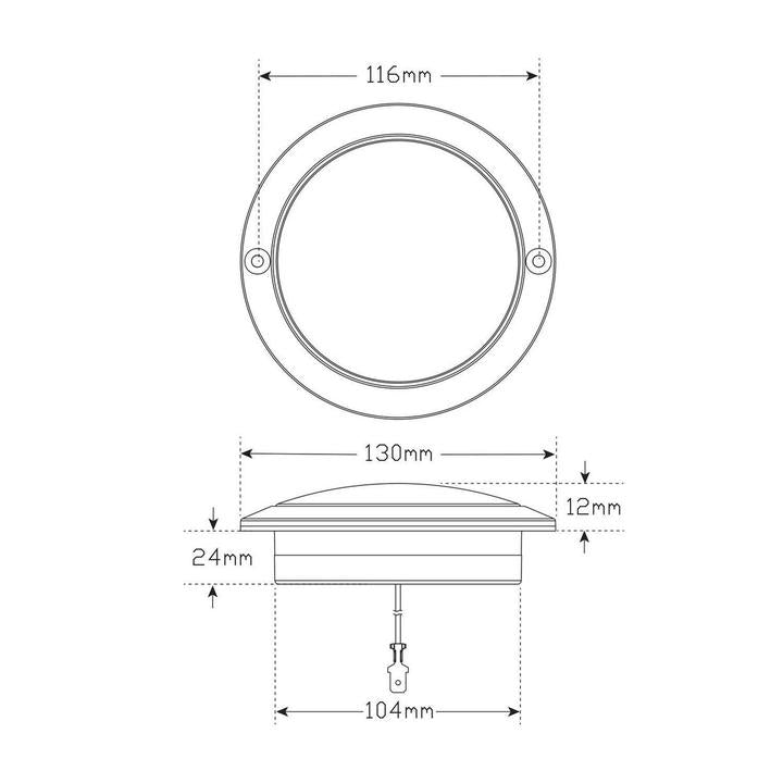 LED Autolamps Indicator Lamp Amber Round 130mm 12V 102A