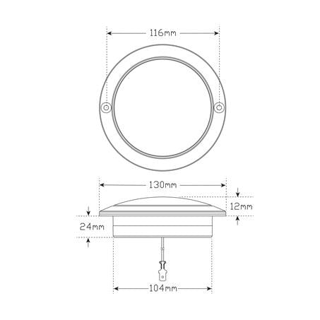LED Autolamps Stop/Tail 21-LED Lamp 12/24V Round w/Clear Lens 130mm Diameter Recessed Mount 102RCM