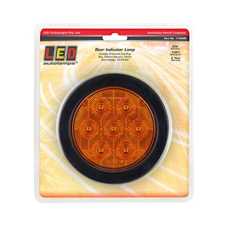 LED Autolamps Indicator Lamp Amber 12-24V 3 Prong Plug + Rubber Grommet 113AMB