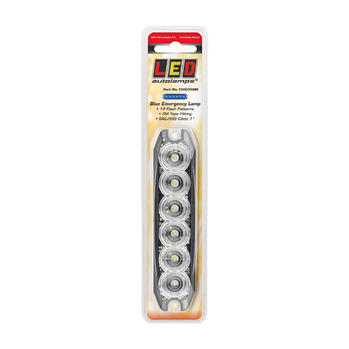 LED Autolamps Blue Emergency Lamp SAE J595 Class 1 131mm with Tape Fitting 120035BM