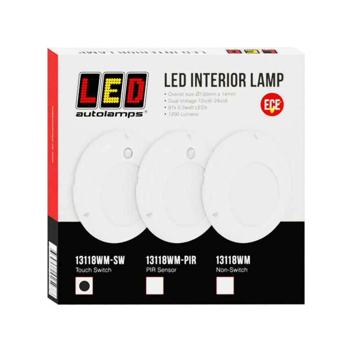 LED Autolamps Large Interior/Exterior Lamp with Aluminium Base and Touch Switch White Round 750 Effective Lumens 131mm 10-30V 13118WM-SW