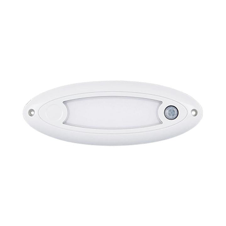 LED Autolamps Small Interior/Exterior Lamp with Aluminium Base and PIR Sensor White Oval 240 Effective Lumens 166mm 10-30V 16606WM-PIR