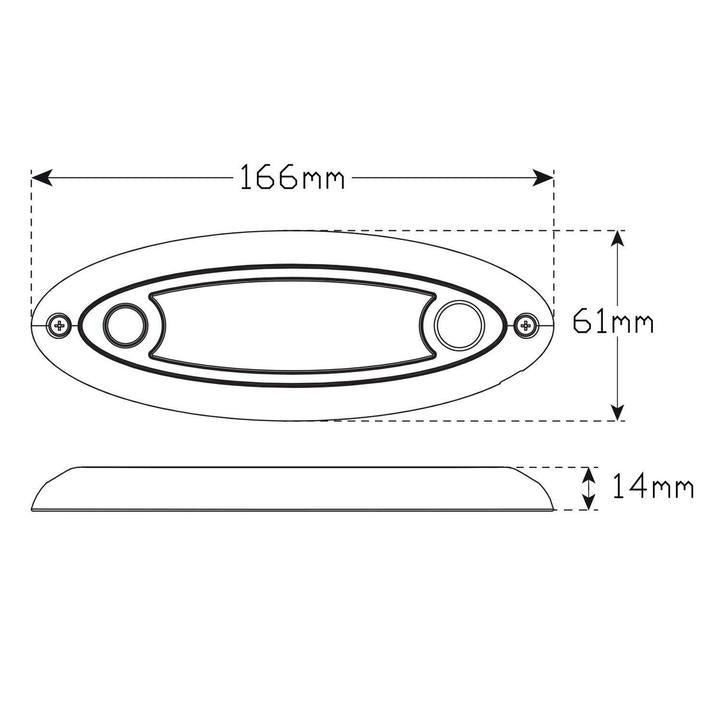 LED Autolamps Small Interior/Exterior Lamp with Aluminium Base White Oval 240 Effective Lumens 166mm 10-30V 16606WM