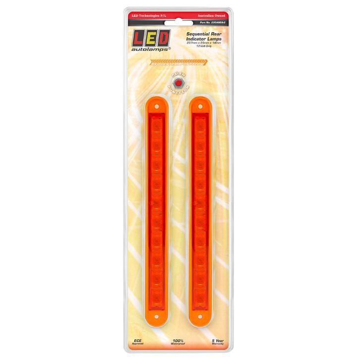 LED Autolamps Indicator Strip Lamp Sequential Amber 237 x 25mm 12V 235ASEQ-2