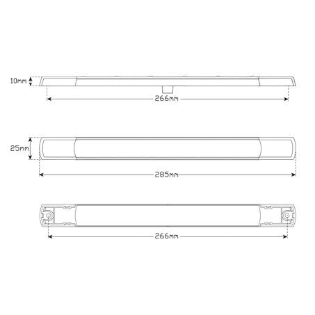 LED Autolamps Slimline/Low Profile Reverse 24-LED Lamp 12V w/Black End Caps 285x25mm 285BW12