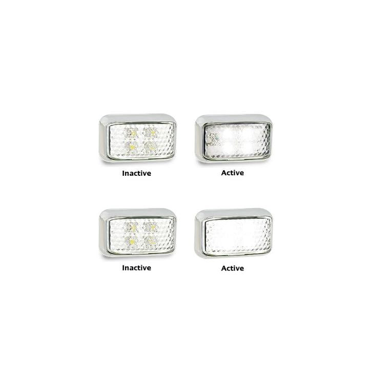 LED Autolamps Chrome Series Front Marker with 40cm Cable White with Clear Lens 58x35x21mm 10-30V 35CCWM