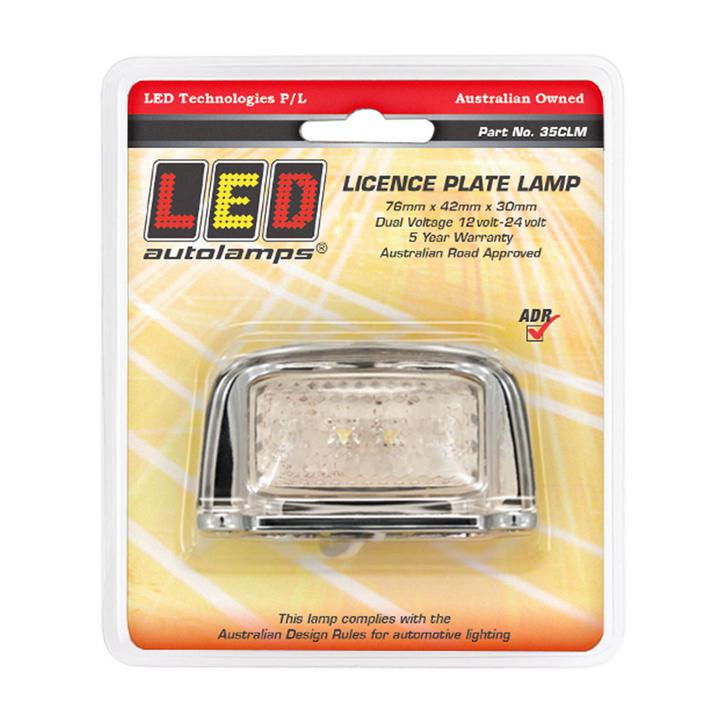 LED Autolamps Licence Plate Lamp with Chrome Bracket and 40CM Cable 76x41x27mm 12-24V 35CLM