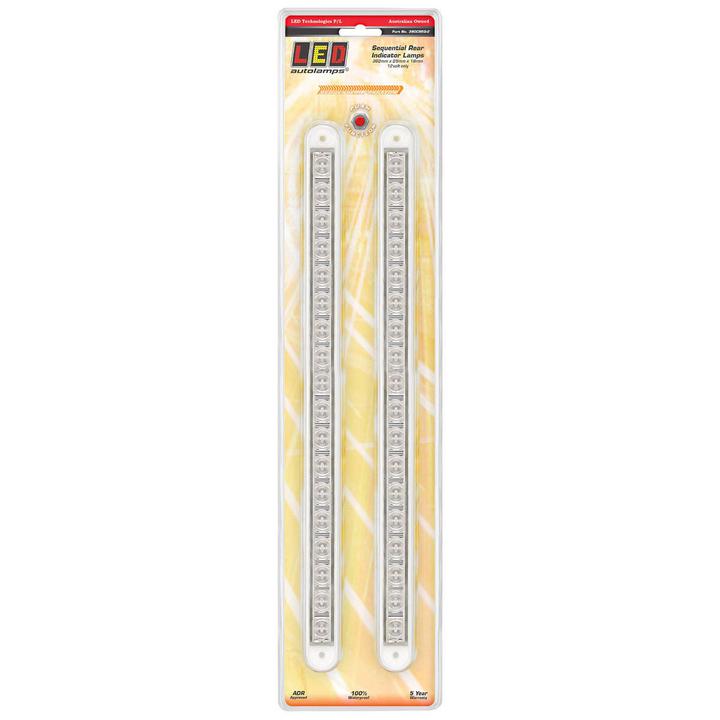 LED Autolamps Indicator Strip Lamp Sequential Clear 380 x 25mm 12V 380CSEQ-2
