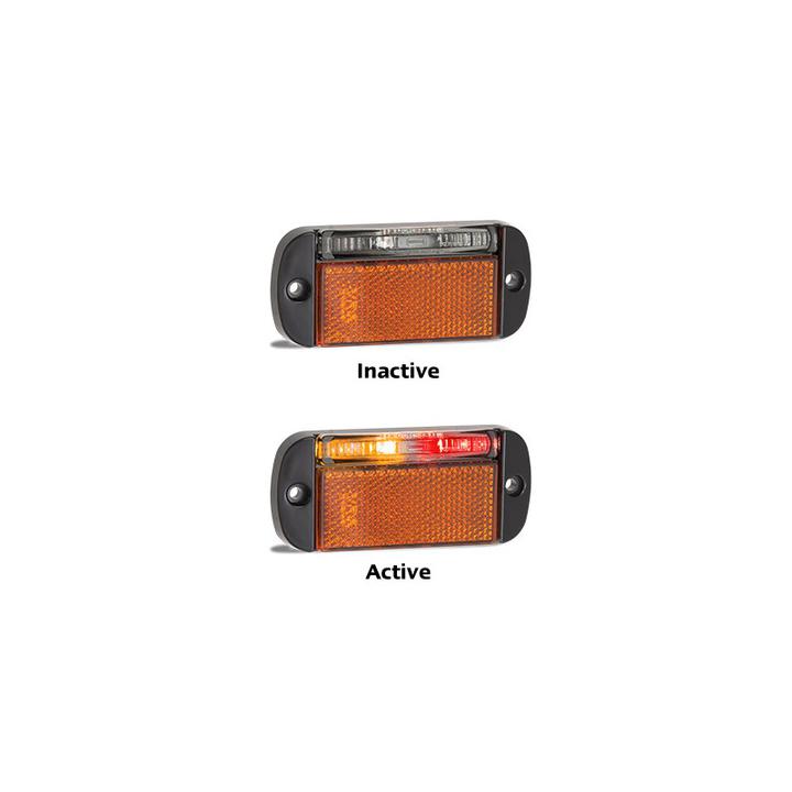 LED Autolamps Side Marker with Reflector and Black Base R/H Side Red/Amber 100 x 44mm 12-24V 44ARMRB