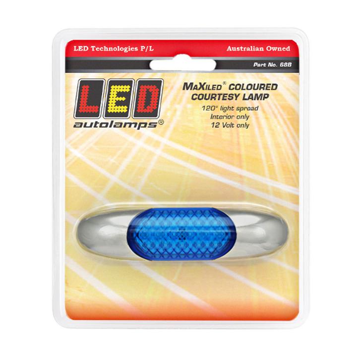 LED Autolamps Interior Light with Chrome Frame 10W Blue Lens and LEDs 100 x 25mm 12V 68B