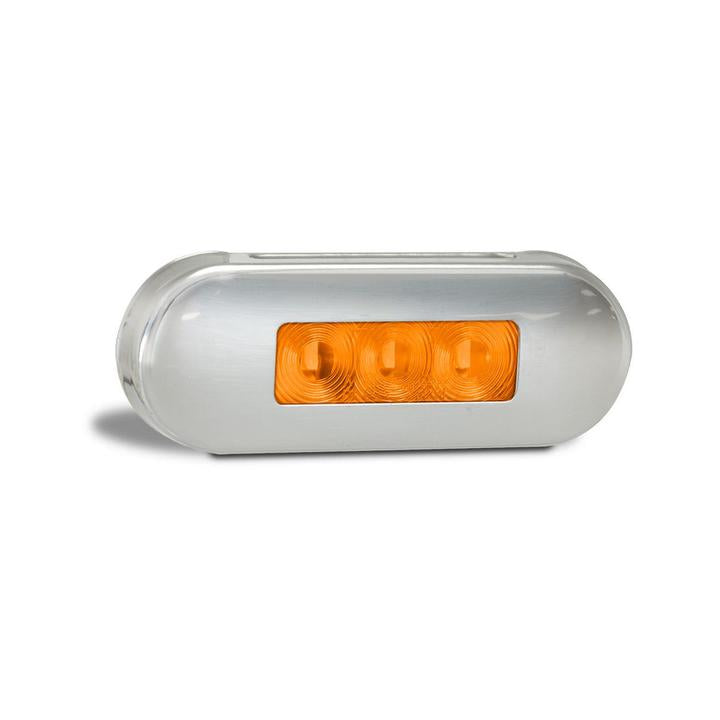 LED AutoLamps Side Marker with Stainless Steel Bezel Amber 86x31x10mm 12-24V 86AAM