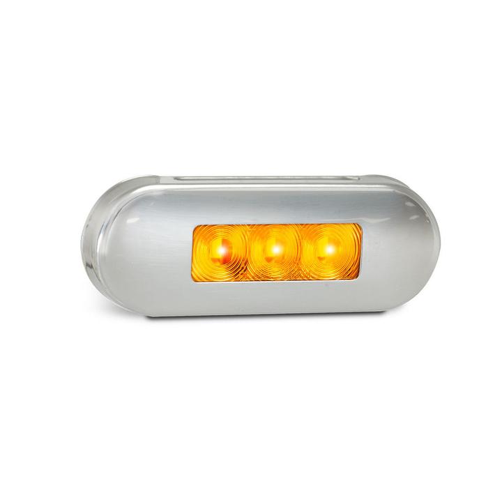 LED AutoLamps Side Marker with Stainless Steel Bezel Amber 86x31x10mm 12-24V 86AAM