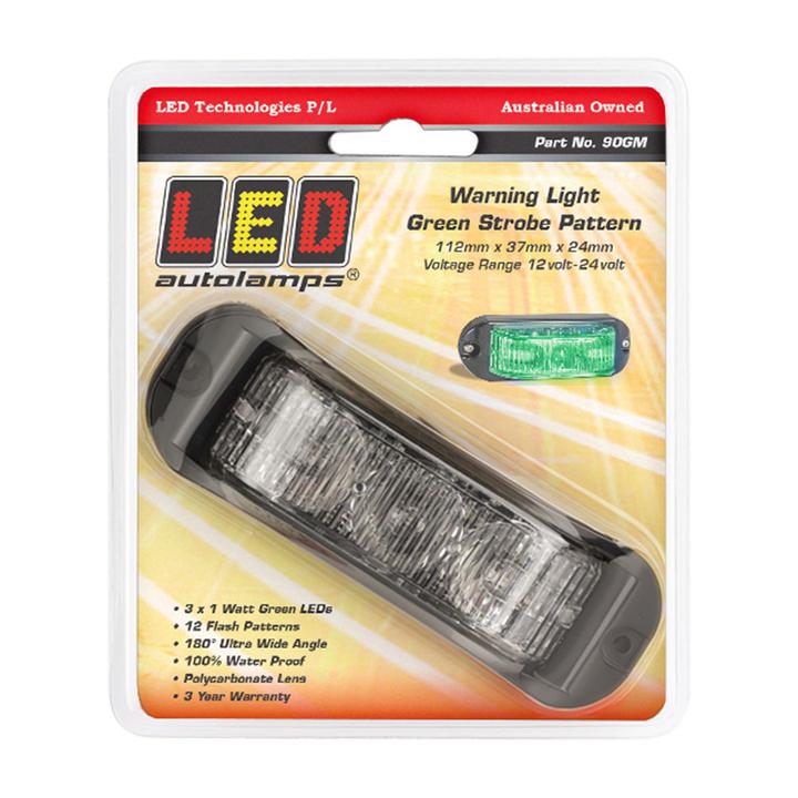 LED Autolamps Green Emergency Lamp with Strobe 112mm Blister Pack of 1 90GM