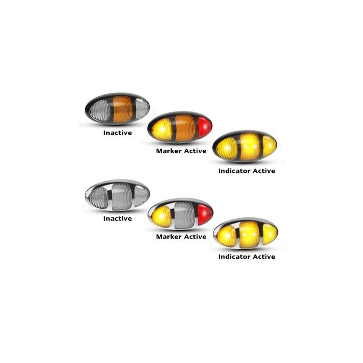 LED Autolamps Twin Function Side Indicator with Red/Amber Side Marker and Black Bezel 97x45x28mm 12-24V 97ARIMB