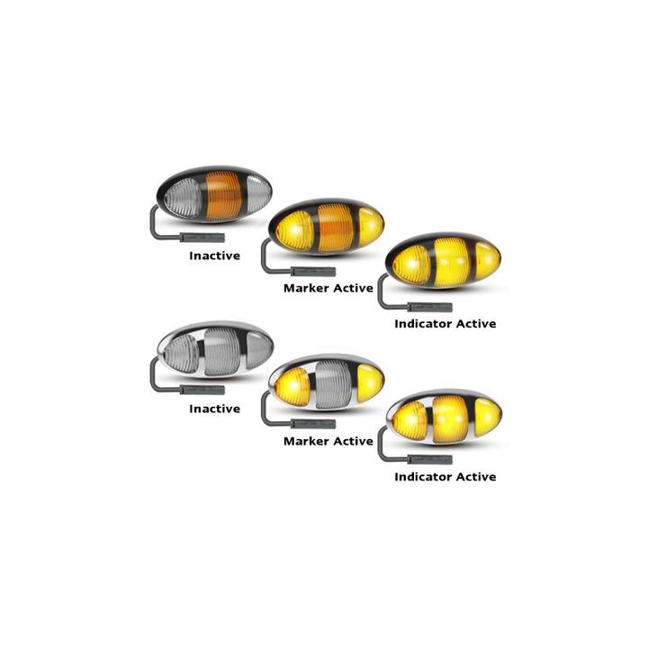 LED Autolamps Twin Function Side Indicator with Amber Side Marker, Black Bezel and 3P Harness Kit 97x45x28mm 12-24V 97AIMCSB