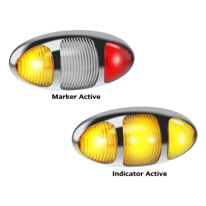 LED Autolamps Side Indicator Lamp Twin Function Amber/Red with Chrome Bezel 12-24V 97CARIMB