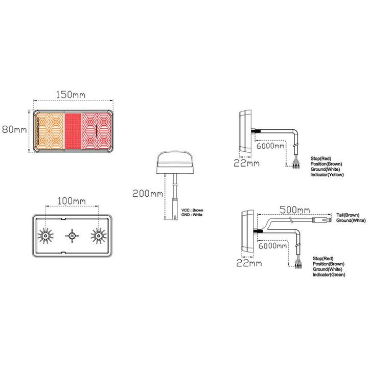 LED Autolamps Stop/Tail/Indicator/Reflector LED Trailer Light Kit with Plug In License Plate Lamp H155BARLP2/6