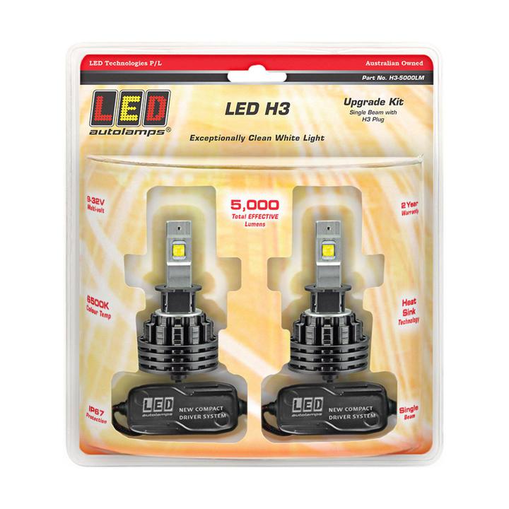 LED Autolamps H3 Single Beam Headlight Kit Twin Pack 5000LM H3-5000LM