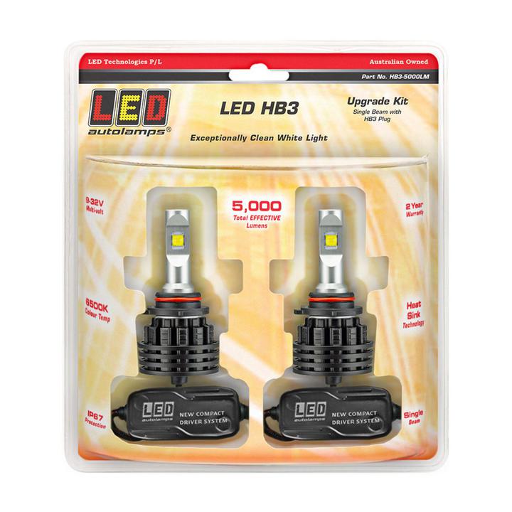 LED Autolamps HB3 Single Beam Headlight Kit 9-32V Twin Pack HB3-5000LM