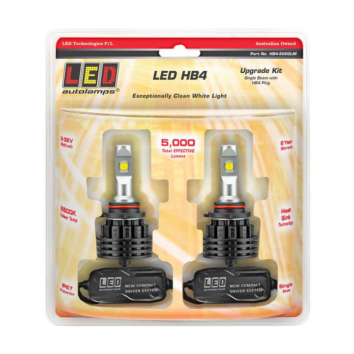 LED Autolamps HB4 Single Beam Headlight Kit 9-32V Twin Pack HB4-5000LM