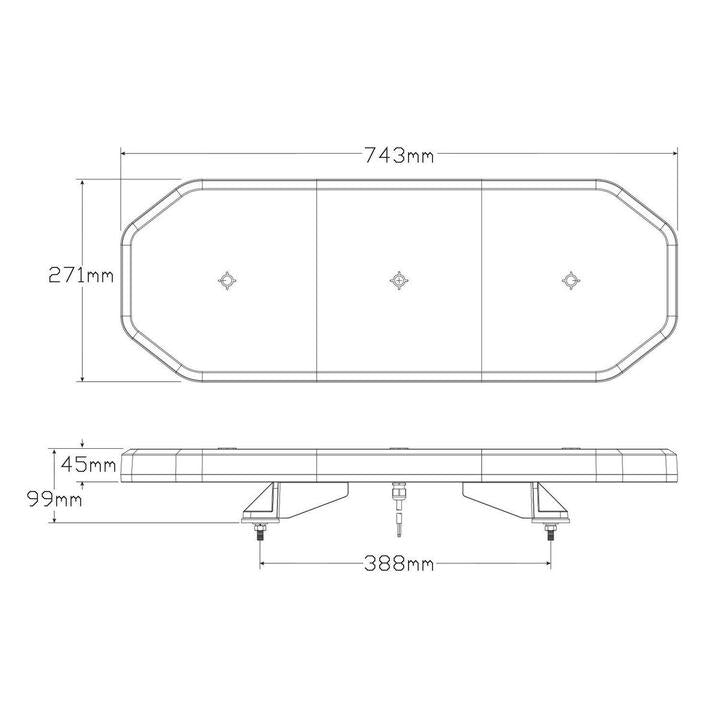 LED Autolamps Emergency Light Bar Amber LED with Clear Lens 743mm LB744ACM