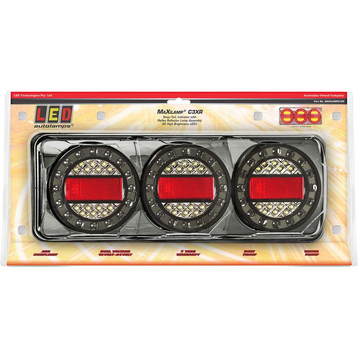 LED Autolamps Stop/Tail/Indicator/Reflector LED Maxilamp Light 3 Lamp Combination 12-24V MAXILAMPC3XR