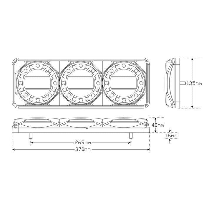 LED Autolamps Stop/Tail/Indicator/Reflector LED Maxilamp Light 3 Lamp Combination 12-24V MAXILAMPC3XR