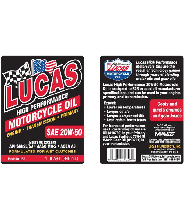 Lucas High Performance Motorcycle Oil SAE 20W-50 946ml 10700