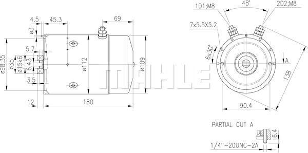 MAHLE DC Motor 24V 1.9Kw CCW MM 222