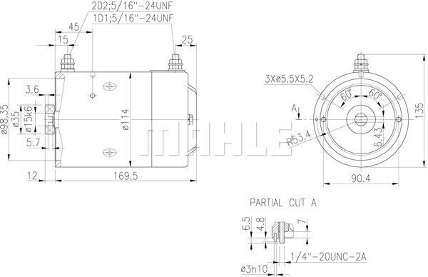 MAHLE DC Motor 12V 1.6Kw Bi-Directional MM 25