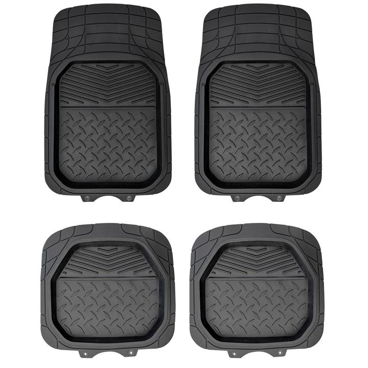 Maxi Trac 4x4 Black Heavy Duty Rubber Shallow Dish Car Floor Mats Set of 4