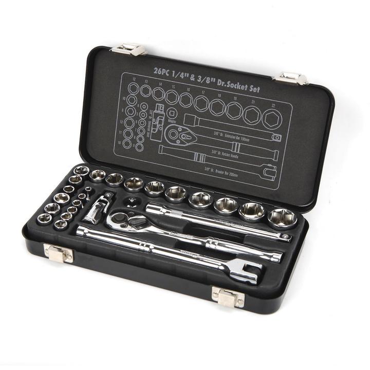 Mechpro Socket Set Metric 1/4In & 3/8In Drive 26pc