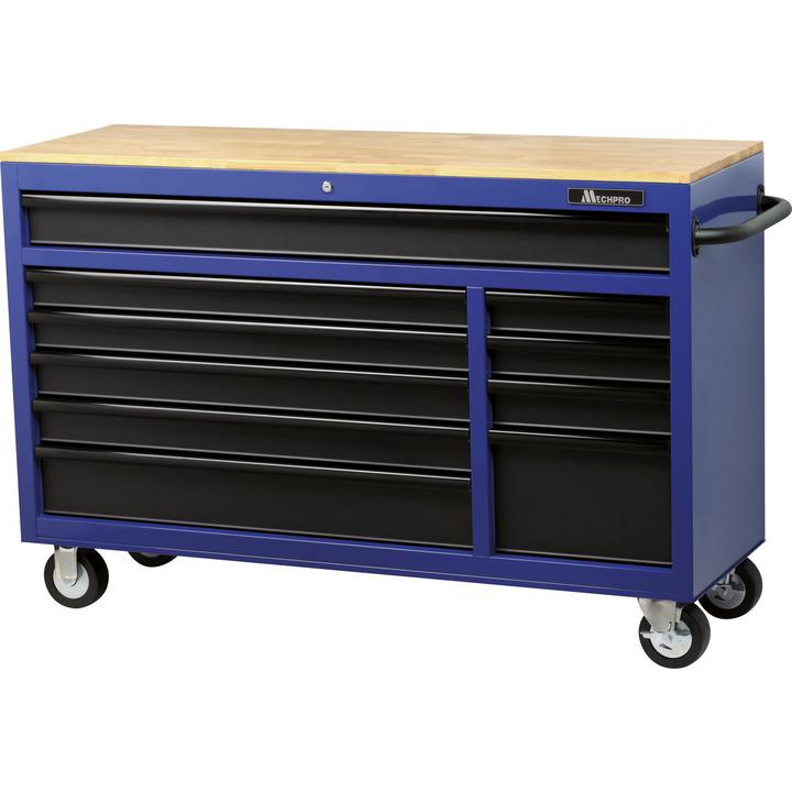 Mechpro 10 Drawer Tool Trolley Wooden Top Workbench 56In Blue