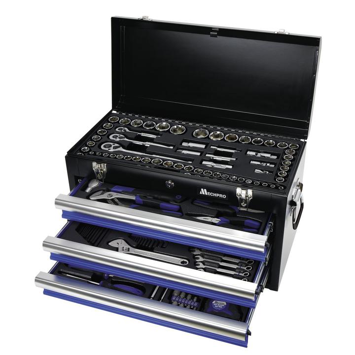 Mechpro Tool Kit with 3 Drawer Chest 1/4In, 3/8In & 1/2In Drive 248pc