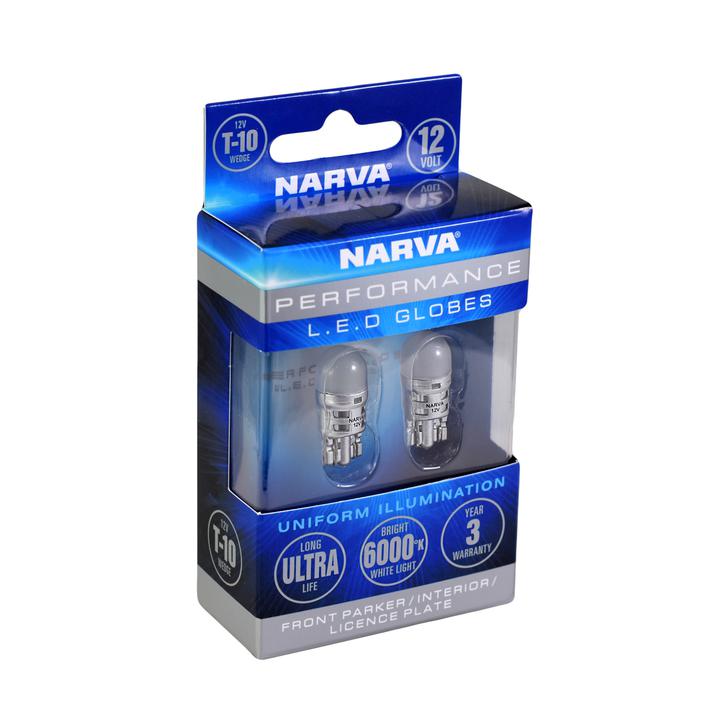 Narva 12V T10 LED Wedge Globes High Power Cool White 6000K 2PK 18200BL