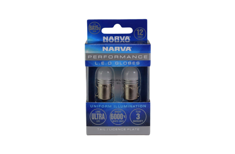 Narva LED Globe 12V BA15S 6000K Cool White (2 Pack) 18220BL
