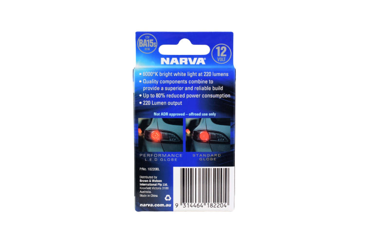 Narva LED Globe 12V BA15S 6000K Cool White (2 Pack) 18220BL