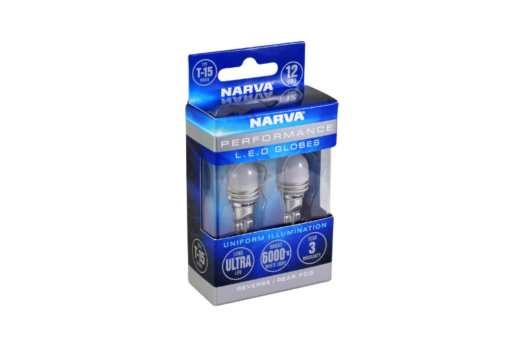 Narva 12V T15 LED Wedge Globes Cool White 6000K 2PK 18226BL