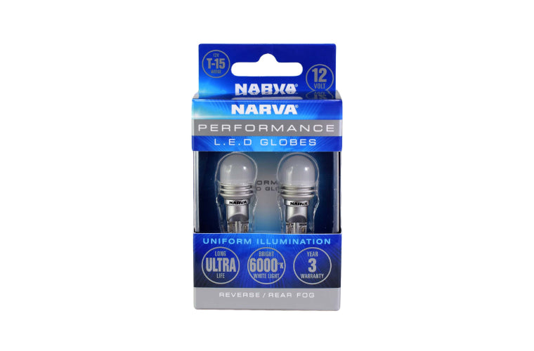 Narva 12V T15 LED Wedge Globes Cool White 6000K 2PK 18226BL
