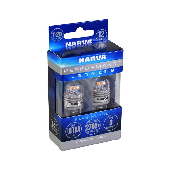Narva 12V T20 W21/5W LED Wedge Globes Stop Light 2700K 2PK 18228BL