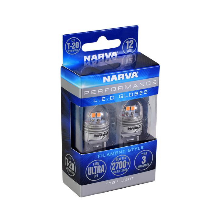 Narva 12V T20 W21W LED Wedge Globes Stop Light 2700K 2PK 18230BL