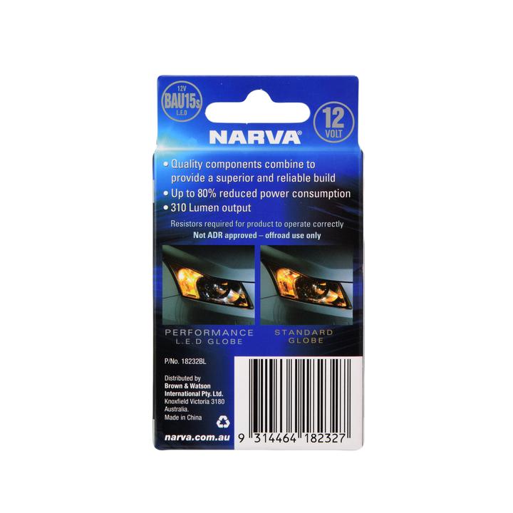 Narva 12V BAU15S LED Globes  Amber Indicator Light 1800K 2PK 18232BL