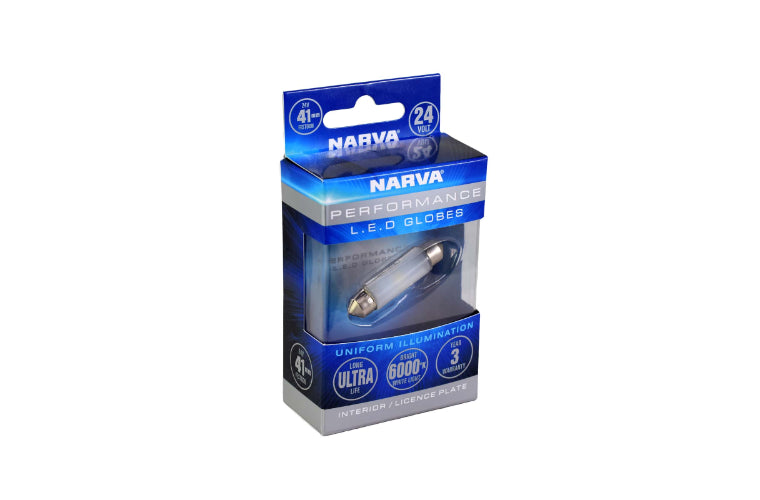 Narva LED Cool White Festoon Globe 24V 41mm 6000K Blister Pack 18314BL