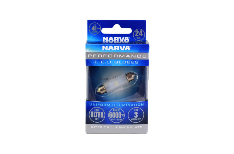 Narva LED Cool White Festoon Globe 24V 41mm 6000K Blister Pack 18314BL